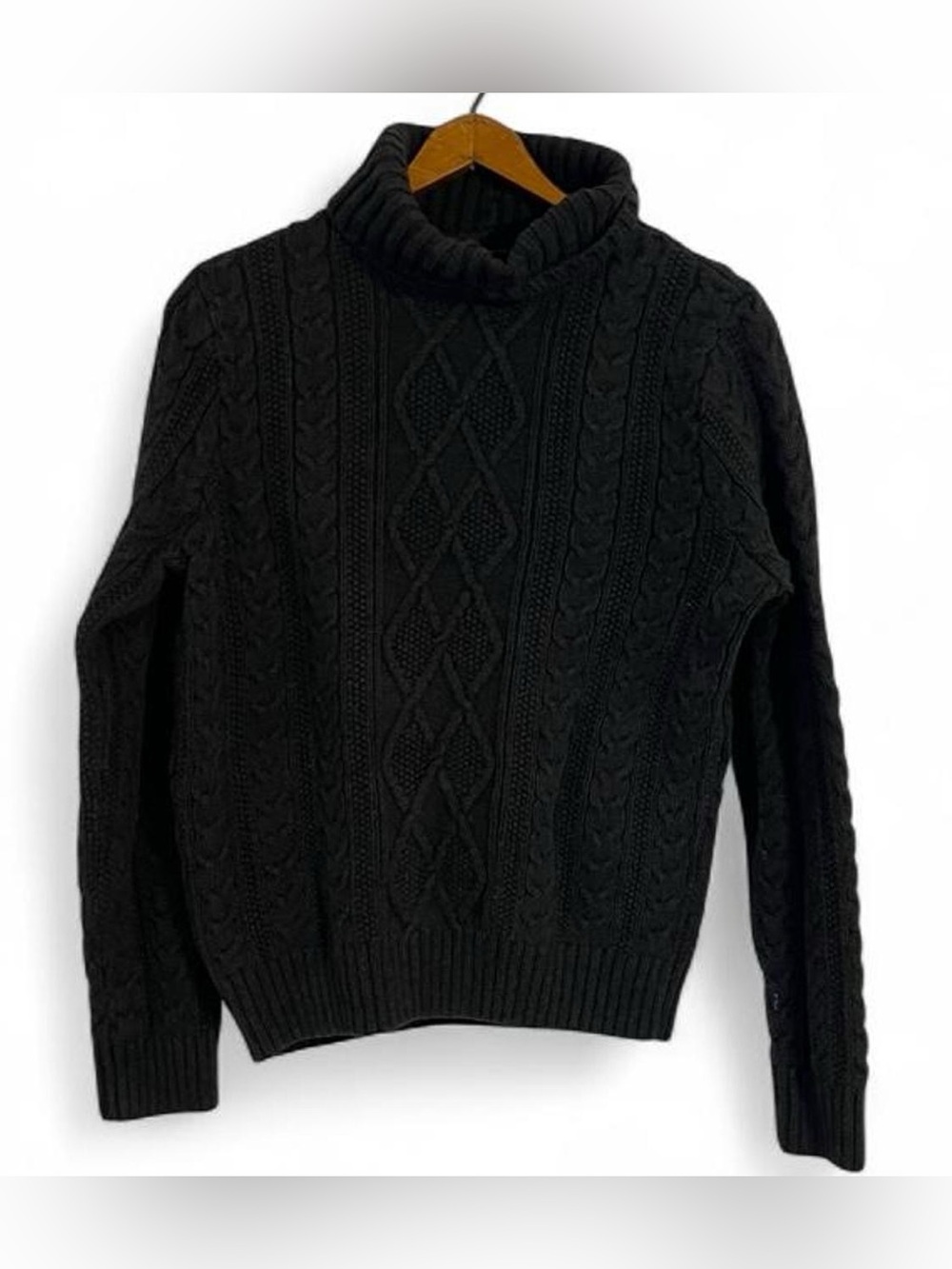 Jeanne Pierre Women's M Charcoal Black Cable Knit Turtleneck 100% Cotton Sweater